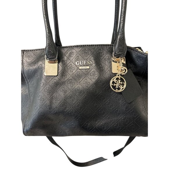 Guess Black Embossed Logo Handbag With Gold Hardware & Adjustable Strap - Picture 11 of 12